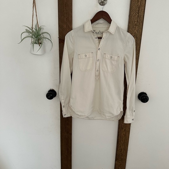 Madewell Denim Shirt Women’s Size XS Long Sleeve Popover Shirt Off-White Western - Picture 11 of 16